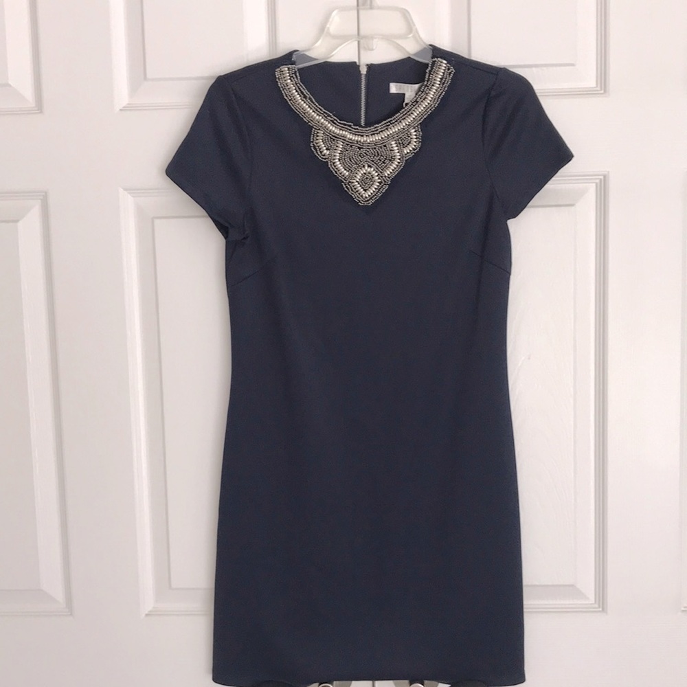 Navy blue stud collar dress